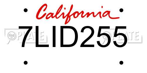 7LID255 California License Plate