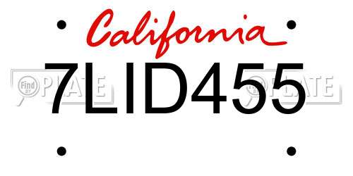 7LID455 California License Plate