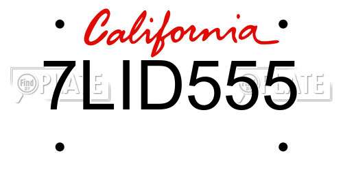 7LID555 California License Plate