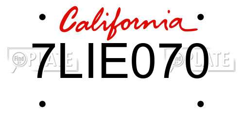 7LIE070 California License Plate