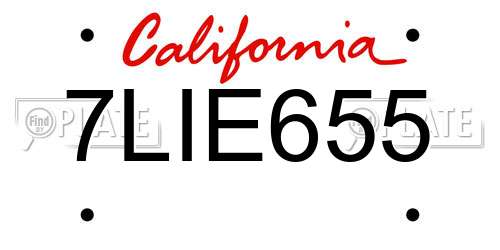 7LIE655 California License Plate