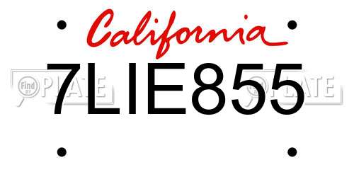 7LIE855 California License Plate