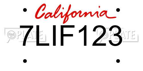 7LIF123 California License Plate