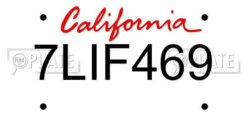 7LIF469 California License Plate