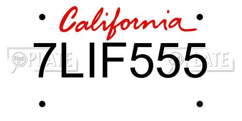 7LIF555 California License Plate