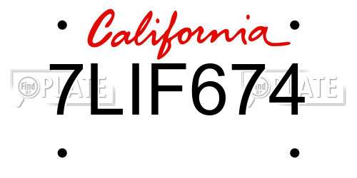 7LIF674 California License Plate