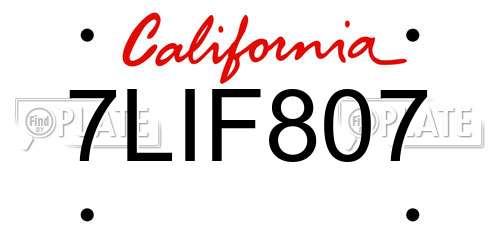7LIF807 California License Plate