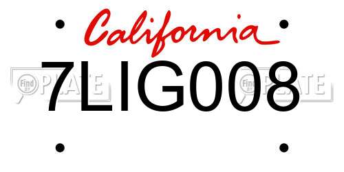 7LIG008 California License Plate