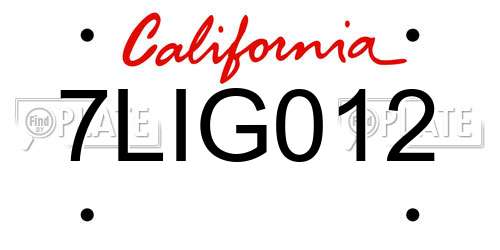 7LIG012 California License Plate