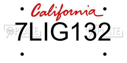 7LIG132 California License Plate