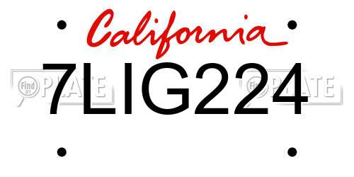 7LIG224 California License Plate