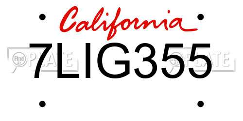 7LIG355 California License Plate