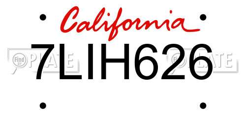 7LIH626 California License Plate