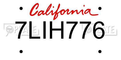 7LIH776 California License Plate