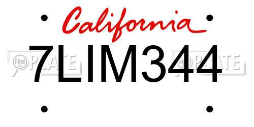 7LIM344 California License Plate