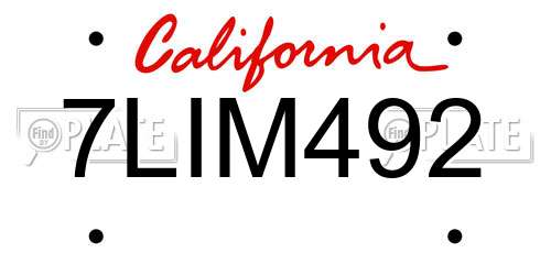 7LIM492 California License Plate