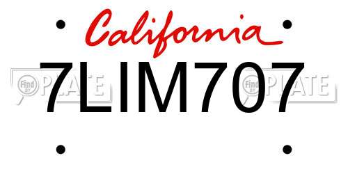 7LIM707 California License Plate
