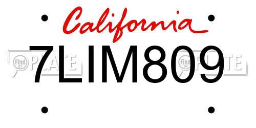 7LIM809 California License Plate