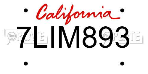 7LIM893 California License Plate