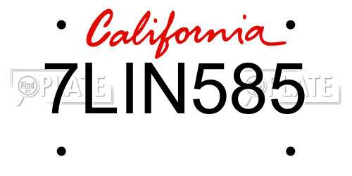 7LIN585 California License Plate