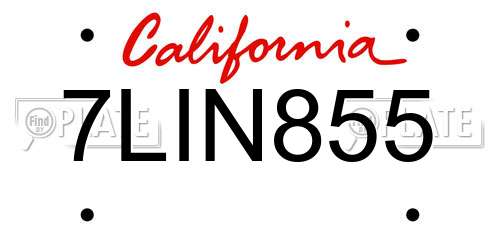 7LIN855 California License Plate