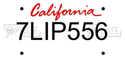 7LIP556 California License Plate