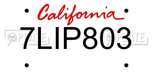 7LIP803 California License Plate