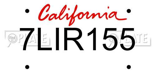 7LIR155 California License Plate