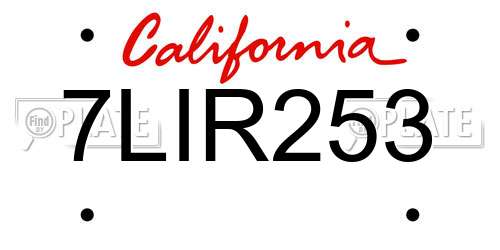 7LIR253 California License Plate