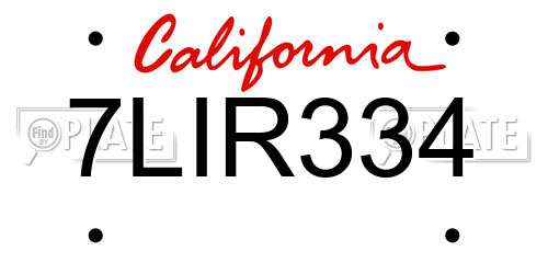 7LIR334 California License Plate