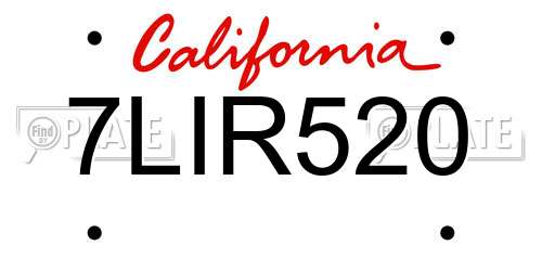 7LIR520 California License Plate