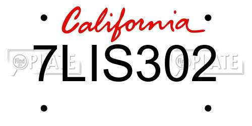 7LIS302 California License Plate