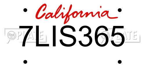 7LIS365 California License Plate