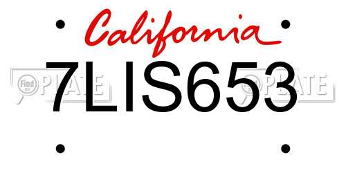 7LIS653 California License Plate