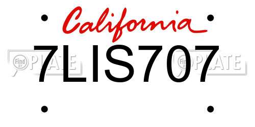 7LIS707 California License Plate