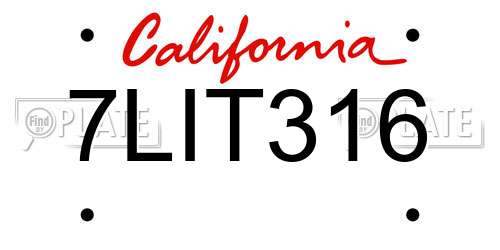 7LIT316 California License Plate