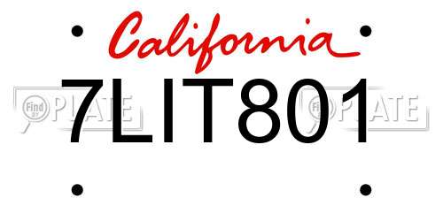 7LIT801 California License Plate