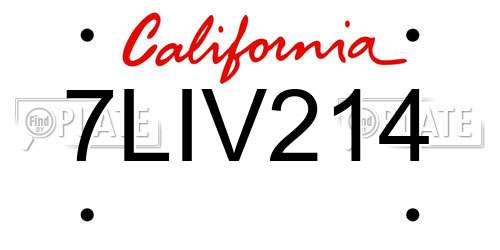 7LIV214 California License Plate