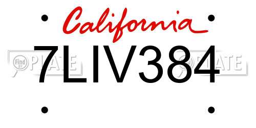 7LIV384 California License Plate