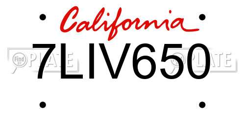 7LIV650 California License Plate