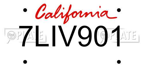 7LIV901 California License Plate
