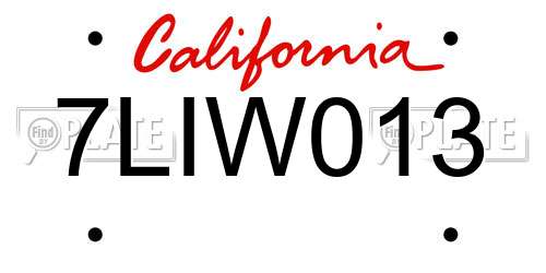 7LIW013 California License Plate