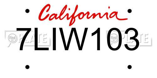 7LIW103 California License Plate