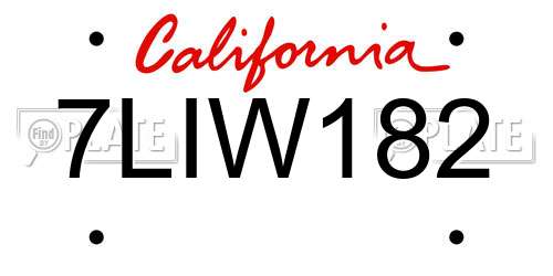 7LIW182 California License Plate