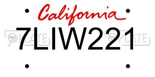 7LIW221 California License Plate