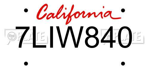 7LIW840 California License Plate