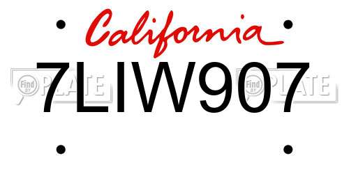 7LIW907 California License Plate