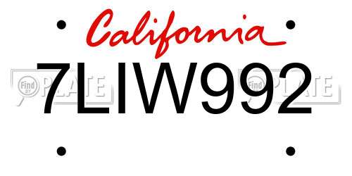 7LIW992 California License Plate