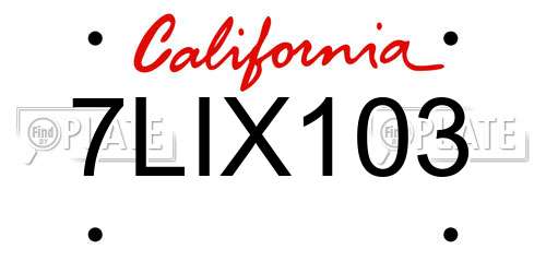7LIX103 California License Plate