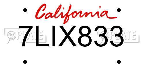 7LIX833 California License Plate